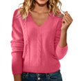 thumbnail image 1 of YEJIMAN Cozy Sweaters for Women Fall V Neck Tops Casual Lightweight Knit Pullover  Sweater Womens Long Sleeve Tops Watermelon Red, 1 of 6