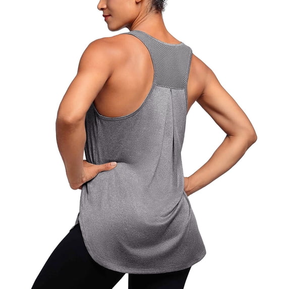 YEJIMAN Gray Plus Size Tunic Tops For Women, Polyester Cotton Tshirts For Women, Women Workout Tops Mesh Racerback Yoga Tank Shirts Gym Running Tops