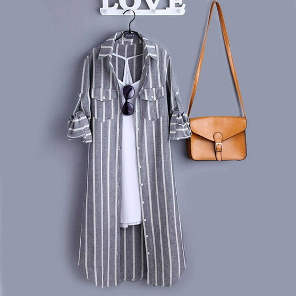 YEJIMAN Gray Shirt Women Trendy, Polyester,Spandex Plus Size Tunic Tops For Women, Women's Artistic Retro Cotton Linen Shirt Solid Color Short Sleeved Doll Neck Loose Casual T Shirt Top