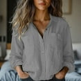 thumbnail image 1 of YEJIMAN Gray Shirt Women Trendy, Women's Cotton Linen Button Down Shirt 2025 Spring Casual Long Sleeve Solid Color Shirts Loose Work Tops with Pockets, 1 of 3