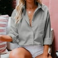 thumbnail image 1 of YEJIMAN Gray V Neck T Shirts For Women, Polyester,Cotton Oversized Tshirts For Women, Fashion Women's Lmitation Cotton and Linen Slub Long Sleeve Pocket Button Tee Casual Popular Blouse Tops(S 3XL), 1 of 8