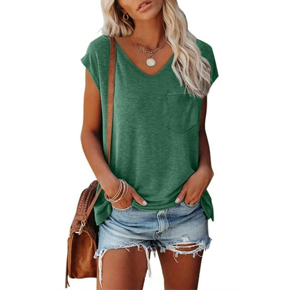 YEJIMAN Green Oversized Tshirts For Women, Polyester,Spandex,cotton Shirt Women Trendy, Short Sleeves V Neck Plain Color Soft Loose Fitting Summer T Shirts Women