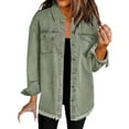 thumbnail image 1 of YEJIMAN Green V Neck T Shirts For Women, Polyester,Cotton Oversized Tshirts For Women, Washed Denim Shirt Jacket Fashion Casual Hem Women's Jacket, 1 of 4