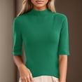 thumbnail image 1 of YEJIMAN Green Womens Tshirts Cotton, Knitting Cotton Shirt Women, Women's Sweater Slim Fit Half Neck 5 Five Point Mid Sleeve Base Sweater Top, 1 of 9