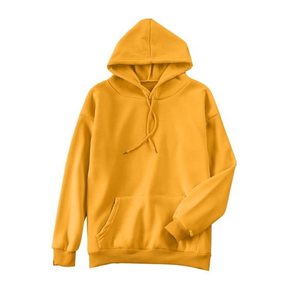 YEJIMAN Hoodies For Womens Daily Long Casual Down Pocket Hooded Sweatshirts Pullover Sleeve Button V Drawstring Neck Women's Essentials Hoodie Yellow