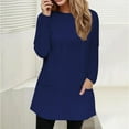 thumbnail image 1 of YEJIMAN Long Sleeve T-shirt, Blue Womens Tshirts Cotton, Full Size Pocketed Round Neck Long Sleeve T Shirt Women's Spring and Autumn Pocket Round Neck Long Sleeve T Shirt Casual Loose Top, Big & Tall, 1 of 5