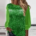 thumbnail image 1 of YEJIMAN Long Sleeve T-shirt, Green Cute T Shirts, Sequin Tops for Women 2024 Fashion Sparkly V Neck Long Sleeve Shirts Plus Size Casual Blouses, Big & Tall, 1 of 8
