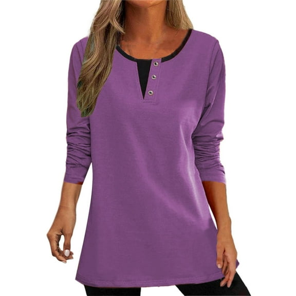 YEJIMAN Long Sleeve T-shirt, Purple Womens Tshirts Cotton, Long Sleeved Shirt Women's Clothing 2024 Spring and Summer Western Style Inner Bottoming Shirt Mid Top Clothes, Big & Tall