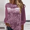 thumbnail image 1 of YEJIMAN Long Sleeve T-shirt, Red Oversized Tshirts For Women, Sequin Tops for Women 2024 Fashion Sparkly V Neck Long Sleeve Shirts Plus Size Casual Blouses, Big & Tall, 1 of 5