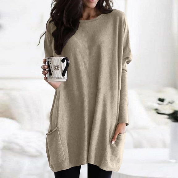 YEJIMAN Long Sleeve T-shirt, Yellow Cotton Tshirts For Women, Women's Round Neck Long Sleeve Tops Plus Size Shirts Lightweight Sweatshirts Loose Casual Tunic with Pockets Blouses, Big & Tall