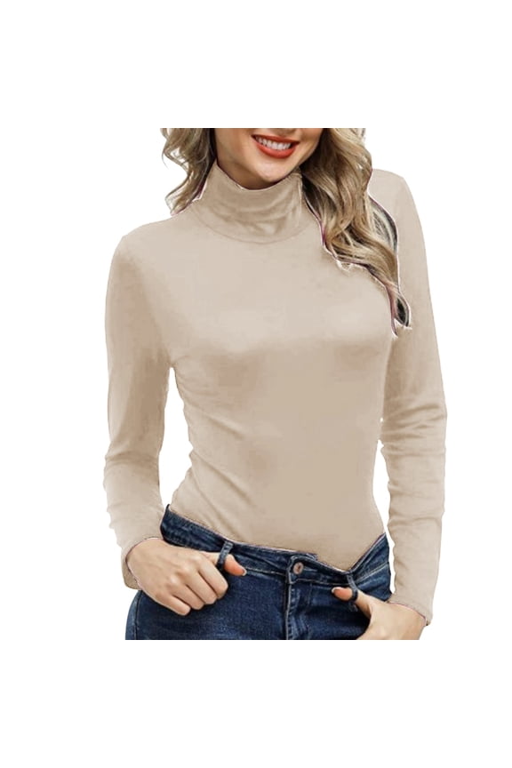 Long Sleeve T-shirt, Yellow Womens Tshirts Cotton, Women Mock Turtleneck Long Sleeve Pullover High Neck Tight Fitting Priming T Shirt, Big Tall