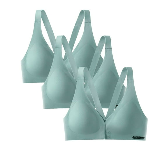 YEJIMAN Pack of 3 Women's Front Closure Bra Racerback Plus Size Unlined Underwire Full Coverage Bras, Blue No Show Underwear For Women, Nylon,Spandex Cotton Underwear For Women Seamless