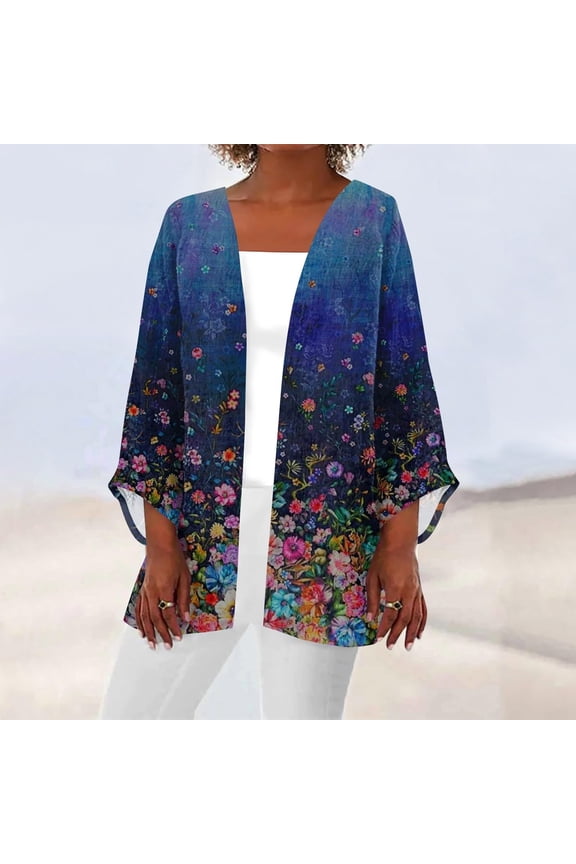 Pink Tank Top For Women, Nylon,Spandex Womens Shirts, Women 2024 Retro Print 3/4 Sleeve Cardigans Lightweight Blouse Tops Coat Casual Duster Jackets