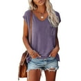 thumbnail image 1 of YEJIMAN Purple T-Shirts For Women, Polyester,Spandex,cotton Usa Shirts For Women, Short Sleeves V Neck Plain Color Soft Loose Fitting Summer T Shirts Women, 1 of 5