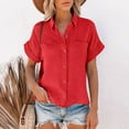 thumbnail image 1 of YEJIMAN Red Oversized Tshirts For Women, Polyester Shirt Women Trendy, Women's Loose Button Long Shirt Cotton Ladies Casual Tops T-Shirt Blouse, 1 of 6