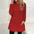 thumbnail image 1 of YEJIMAN Red Plus Size Tunic Tops, Full Size Pocketed Round Neck Long Sleeve T Shirt Women's Spring and Autumn Pocket Round Neck Long Sleeve T Shirt Casual Loose Top, 1 of 5