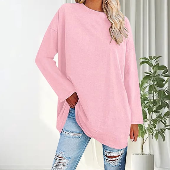 YEJIMAN Red Shirt Women Trendy, cotton Plus Size Tunic Tops For Women, Women's Plus Size Top Long Sleeve Crew Neck Loose T Shirt