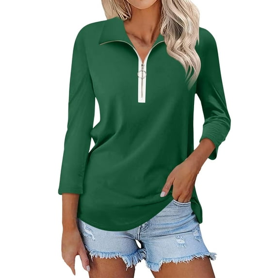 YEJIMAN Short Sleeve T-shirt, Green Shirt Women, Women's V Neck 3/4 Sleeve Tops Quarter Zip Collared Shirts Shirts Summer Tees,