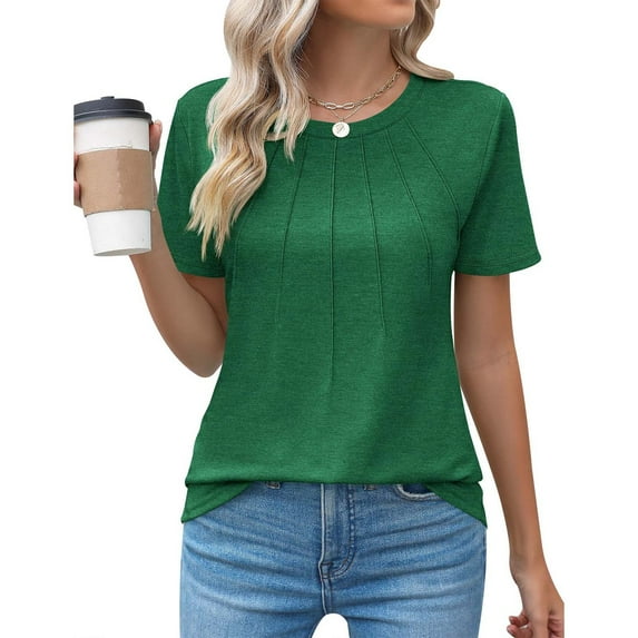 YEJIMAN Short Sleeve T-shirt, Green Usa Shirts For Women, Womens Casual Crew Neck Short Sleeve Pleated Tops Blouses Fashion Clothes 2024, Big & Tall