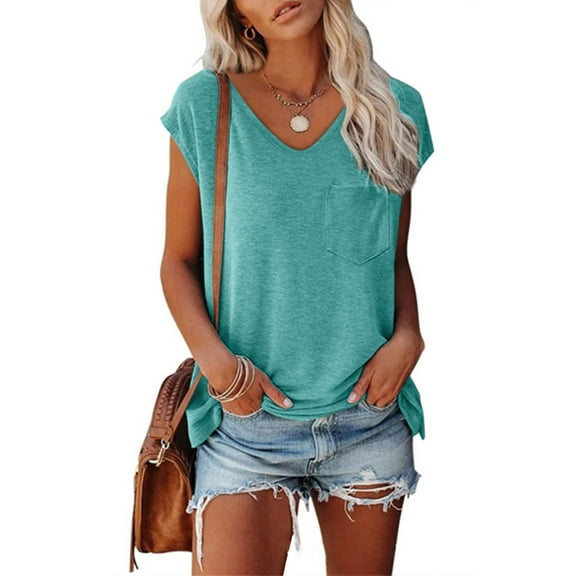 YEJIMAN Short Sleeve T-shirt, Green V Neck T Shirts For Women, Short Sleeves V Neck Plain Color Soft Loose Fitting Summer T Shirts Women,