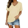thumbnail image 1 of YEJIMAN Short Sleeve T-shirt, Yellow Cute T Shirts, Short Sleeves V Neck Plain Color Soft Loose Fitting Summer T Shirts Women, Big & Tall, 1 of 5