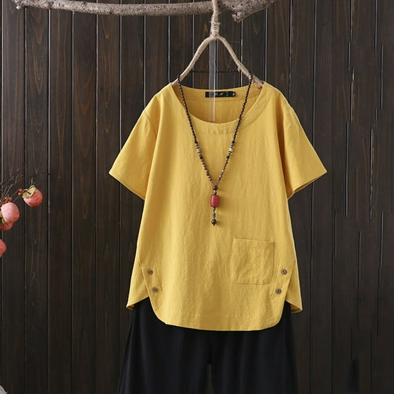 YEJIMAN Short Sleeve T-shirt, Yellow Cute T Shirts, Top T Shirt for Women Short Sleeves Outdoor Elegant Vintage T Shirt,