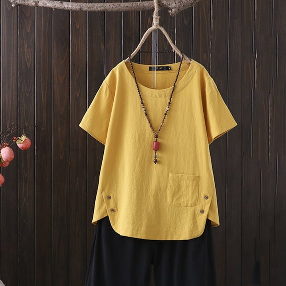 YEJIMAN Short Sleeve T-shirt, Yellow Usa Shirts For Women, Top T Shirt for Women Short Sleeves Outdoor Elegant Vintage T Shirt,