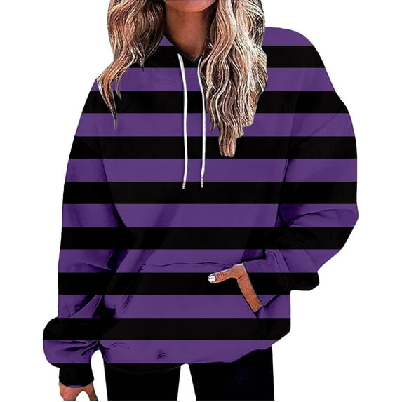 YEJIMAN Sweatshirt for Women Oversized Striped Plus Size Sweatshirts Long Sleeve Sweaters Pullover Fall Clothes With Pocket Comfort Hoodie