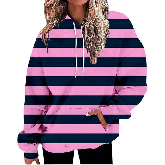 YEJIMAN Sweatshirt for Women Oversized Striped Plus Size Sweatshirts Long Sleeve Sweaters Pullover Fall Clothes With Pocket Comfort Hoodie