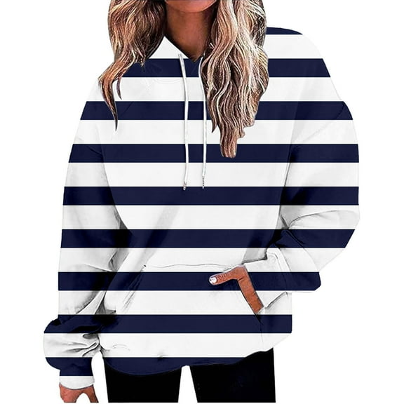 YEJIMAN Sweatshirt for Women Oversized Striped Plus Size Sweatshirts Long Sleeve Sweaters Pullover Fall Clothes With Pocket Comfort Hoodie