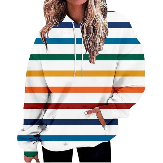 YEJIMAN Sweatshirt for Women Oversized Striped Plus Size Sweatshirts Long Sleeve Sweaters Pullover Fall Clothes With Pocket Comfort Hoodie