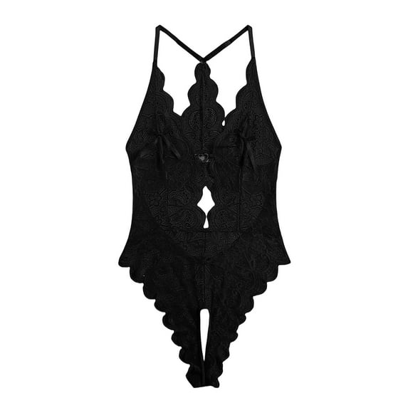 YEJIMAN Underwear for Women New Erotic Plus Size Lace See Through No Removal Crotchless Jumpsuit tie Pajamas Bodysuit Lingerie