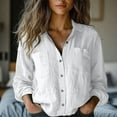 thumbnail image 1 of YEJIMAN White Plus Size Tunic Tops For Women, Women's Cotton Linen Button Down Shirt 2025 Spring Casual Long Sleeve Solid Color Shirts Loose Work Tops with Pockets, 1 of 3