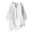 thumbnail image 1 of YEJIMAN White Shirt Women Trendy, Cotton and linen Plus Size Tunic Tops For Women, Loose Button Shirt Stand up Collar Solid Color 7 Sleeve Neck Casual Women's T Shirt, 1 of 5