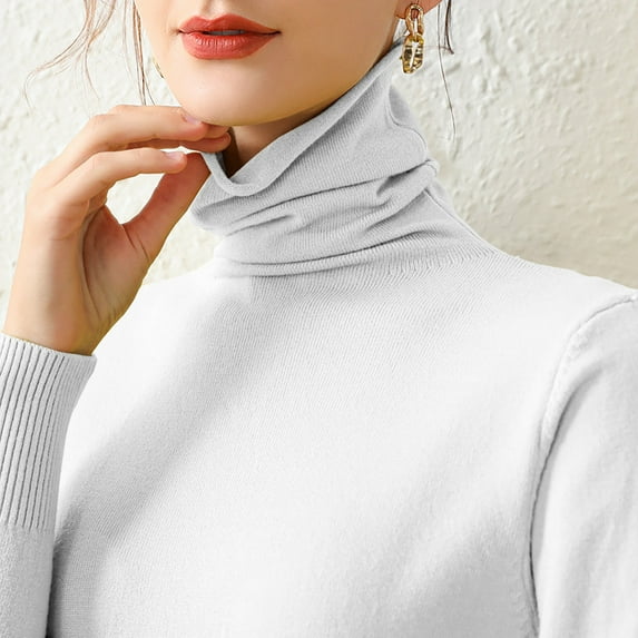 YEJIMAN White Tank Top For Women, Autumn and Winter New Internal Turtleneck Sweater Women Pile Pile Collar Elastic Bottom Shirt Slim Slim European and American Knitted Top