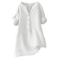 thumbnail image 1 of YEJIMAN White Usa Shirts For Women, polyester Tank Top For Women, Loose Button Shirt Top Stand Solid Color Sleeve Collar Casual Women's Shirt Women's Shirt, 1 of 3