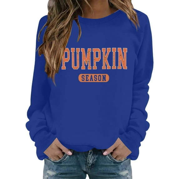 YEJIMAN Womens Sweatshirts Pumpkin Season Sweatshirt Crewneck Long Sleeve Fall Shirt Halloween Holiday Pullover Fashion Outfits 2025 Clothes