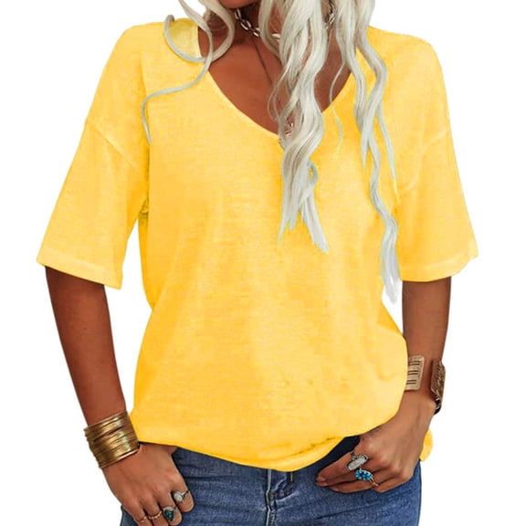 YEJIMAN Yellow Cotton Tshirts For Women, Polyester,Spandex Patriotic Shirts For Women, Women's Tunic Marron Solid Casual Vintage Boho Ethnic Round Neck Long Bohemian Theme Shirt