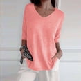 thumbnail image 1 of YEJIMAN Yellow Womens Tshirts Cotton, Knitting Cotton Shirt Women, Women's Short Sleeve Sweaters Tops V Neck Pullover Knit Shirts Loose Blouses, 1 of 5