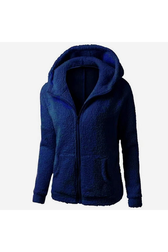 Zip Up Hoodie Women Hooded Sweater Coat Winter Warm  Zipper Cotton Outwear Hoodies For Women Navy