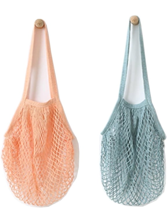 2Pcs Portable Reusable Mesh Cotton Net String Bag Organizer Shopping Tote Handbag Fruit Storage Shopper NEW