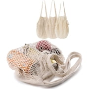 YEKEYI 5 pack Cotton String Shopping Bags Reusable Washable Grocery Mesh Bags Organizer for Grocery Shopping Produce Net Bags with Longhandle for Fruit Vegetable Storage