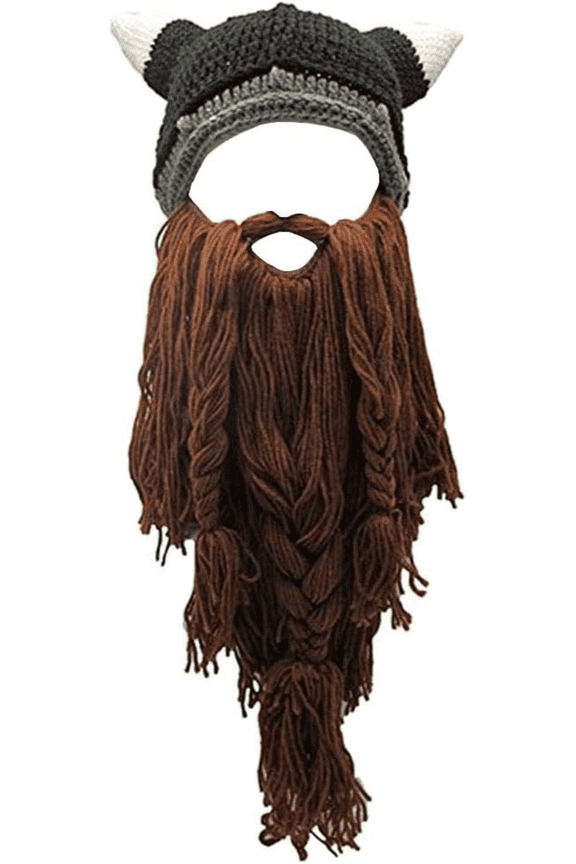 Barbarian Knit Beard Hat Funny Knit Cap Wig Beanie Hats Beard Facemask Viking Horns Bearded Caps