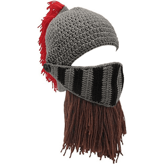 YEKEYI Barbarian Knit Beard Hat Funny Knit Cap Wig Beanie Hats Beard Facemask Viking Horns Bearded Caps