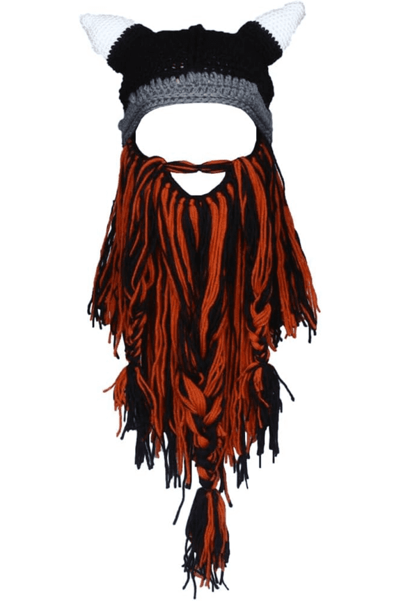 Barbarian Knit Beard Hat Funny Knit Cap Wig Beanie Hats Beard Facemask Viking Horns Bearded Caps