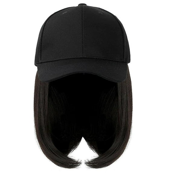 YEKEYI Baseball Cap with Hair Extensions Hat Wig Adjustable Hat Attached Short Straight Synthetic Hairpiece for Women