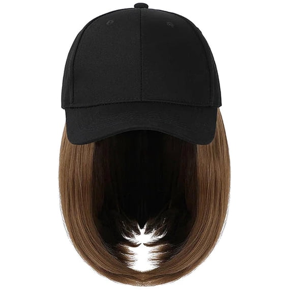 YEKEYI Baseball Cap with Hair Extensions Hat Wig Adjustable Hat Attached Short Straight Synthetic Hairpiece for Women
