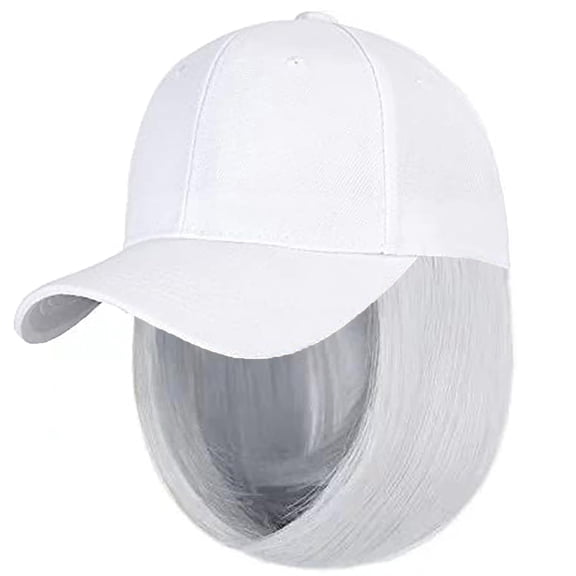 YEKEYI Baseball Cap with Hair Extensions Hat Wig Adjustable Hat Attached Short Straight Synthetic Hairpiece for Women