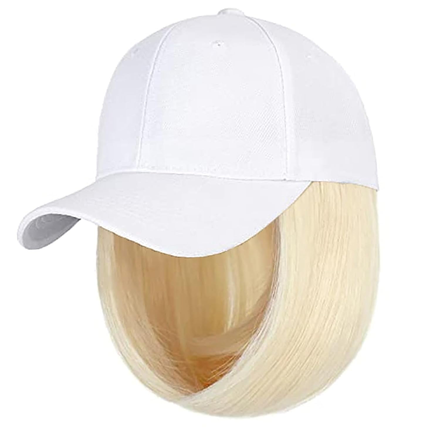 YEKEYI Baseball Cap with Hair Extensions Hat Wig Adjustable Hat Attached Short Straight Synthetic Hairpiece for Women