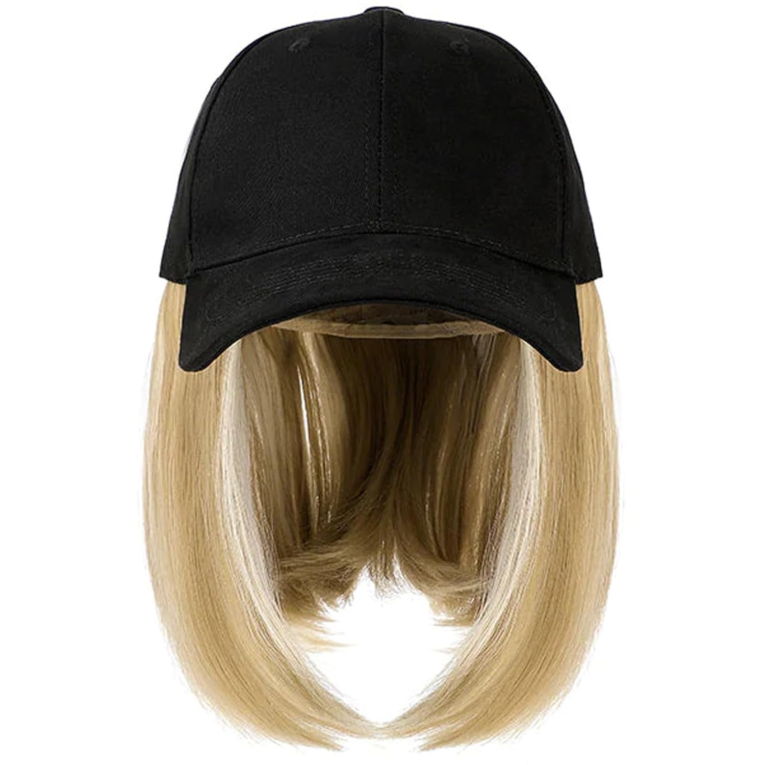 YEKEYI Baseball Cap with Hair Extensions Hat Wig Adjustable Hat Attached Short Straight Synthetic Hairpiece for Women